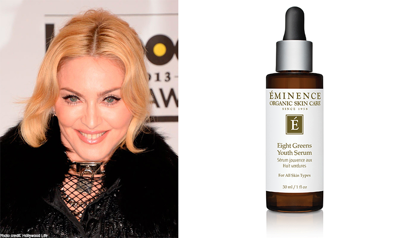 Madonna next to Eight Greens Youth Serum